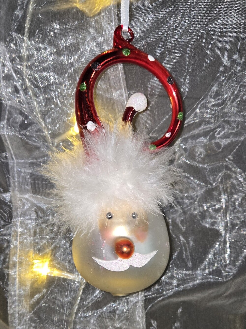 Blown Glass Santa Whimsy Ornament in Red and White